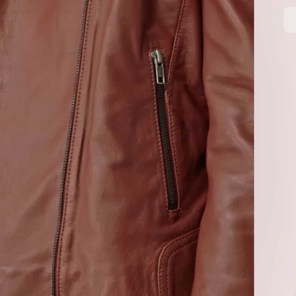 Reiss Cognac Brown Banksy Leather Biker Jacket - Picture 5 of 12